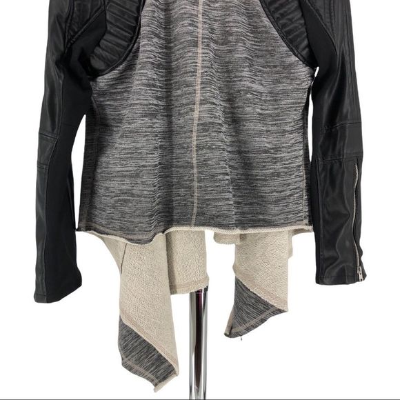 Blank NYC Drape Knit Shawl Collar Faux Leather Sleeve Moto Jacket Size Medium - Picture 7 of 12